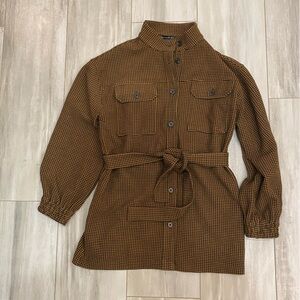 NWT Current Air Black and Brown Houndstooth Utility Shirt Belted Jacket, Small